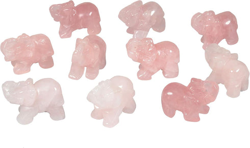 Rose Quartz Elephant Crystal Sculpture Statue, 1.5 Inch, Healing Reiki Pocket Gemstone Figurines Crafts