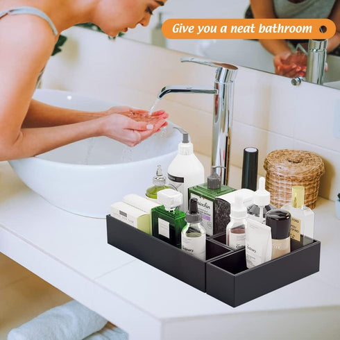 Black Bamboo Drawer Organizer - Multi-Use Silverware & Utensil Holder for Kitchen, Bathroom, Office, Jewelry (9"3"2.5")