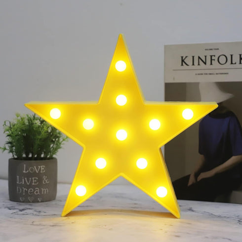 LED Marquee Star Sign Night Light, Battery Operated Star Shape Desk Table Lamp for Kids, Baby, Child, Girl Gift