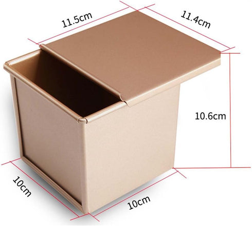 CANDeal Loaf Pan With Cover/Bread Baking Mould Cake Toast/Non-Stick Toast Box with Lid For 250g Dough, Vented Hole for Rapid Baking, Made from Heavy-gauge Carbon Steel(Golden, Smooth Style)