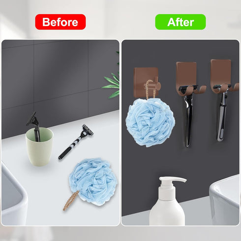 4 Packs CGBE Razor Holder for Shower, Shaver Holder and Hooks, Self Adhesive Wall Mounts for Bathroom, Damage Free