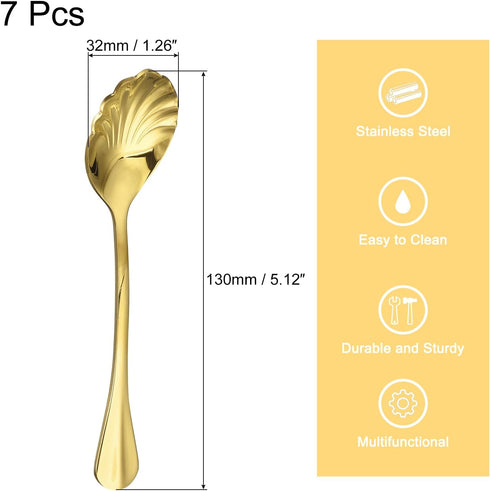 uxcell 7Pcs Stainless Steel Shell Shape Coffee Spoon Tableware Dessert Spoons Stirring Mixing Spoon for Tea Coffee Cake Sugar, 5 Inch Gold