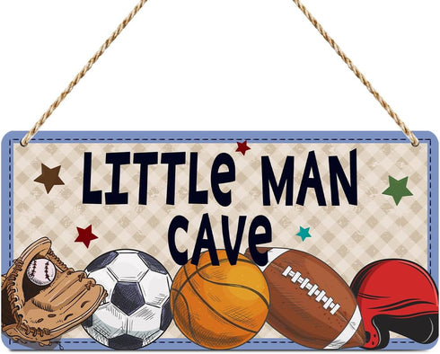 Lovdazzles Boys Sports Little Man Cave Sign Boys Room Decor Soccer Basketball Baseball