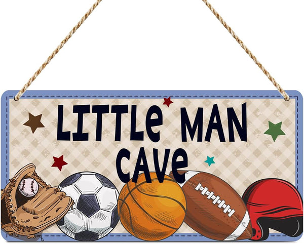 Lovdazzles Boys Sports Little Man Cave Sign Boys Room Decor Soccer Basketball Baseball