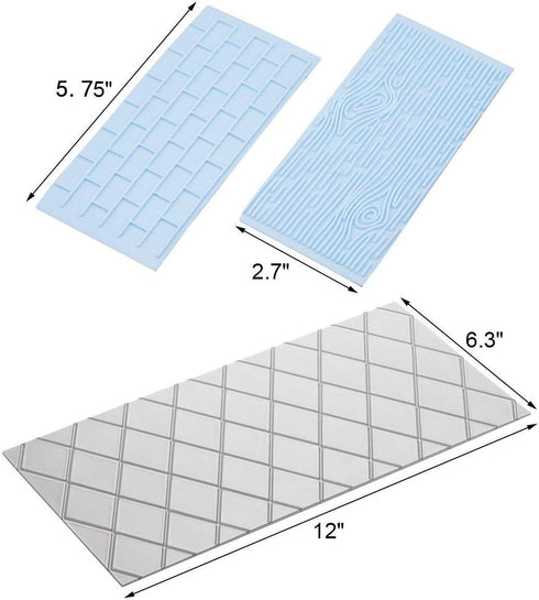 10 Set Fondant Impression Mat Mold | Lace Embossing Mats for Cupcake Border Decoration | Tree Bark/Brick