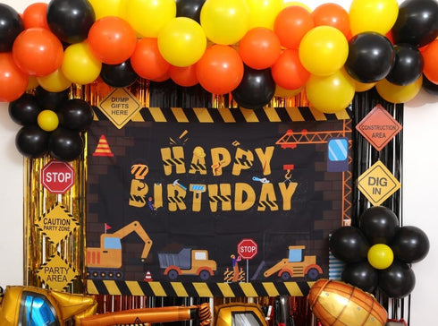 FIGEPO 96 Pack Set Construction Birthday Party Supplies Dump Truck Party Decorations Kits with Balloons Garland kit