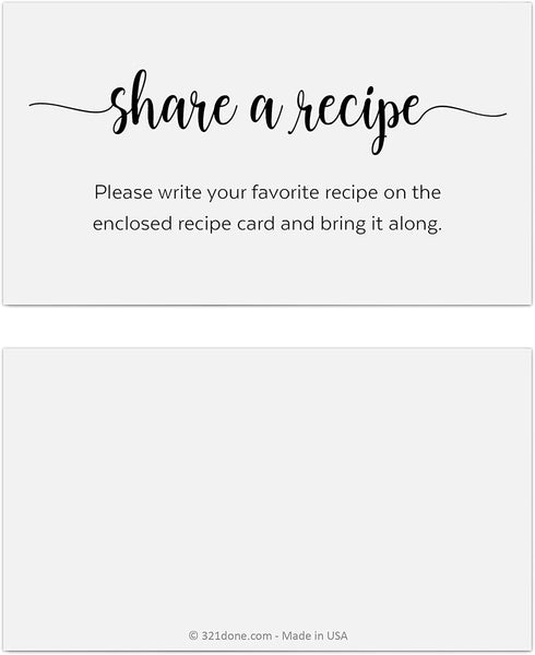 321Done Request a Recipe Card: Set of 50 Simple White Cards for Bridal Shower Game, Made in USA