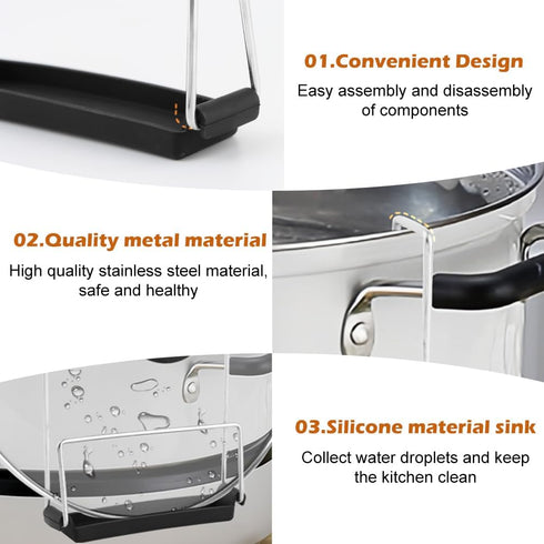 EMVANV Slow Cooker Lid Holder, 2pcs Stainless Steel Pot Rack with Silicone Sink, Keeps Countertop No Mess