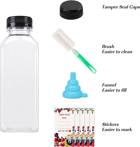 36pcs 12oz SUPERLELE Plastic Juice Bottles with Caps, Reusable Juicing Bottles, Clear Drink Containers with Lids