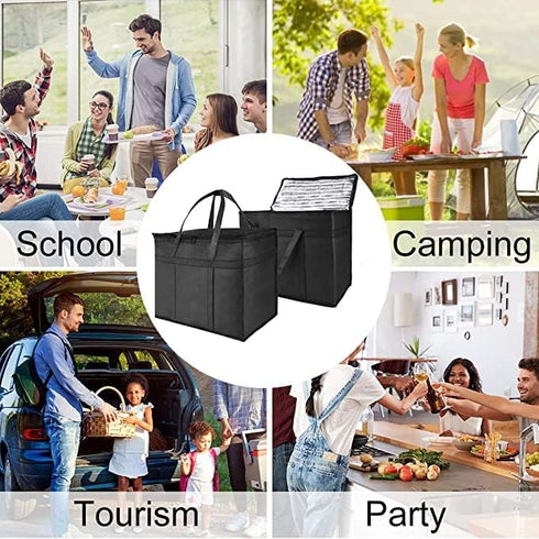 XXL Insulated Cooler Bag and Food Warmer for Delivery & Grocery Shopping, Zippered Top, Black (1 pack)