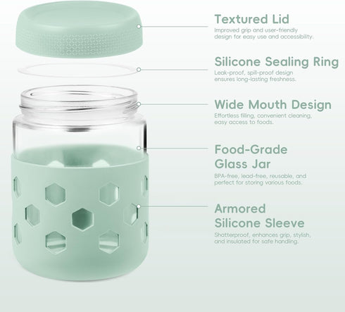 8-Pack 16 oz 10 oz Gemice & Glass Mason Jars with Silicone Sleeves, Airtight BPA-Free Overnight Oats Containers