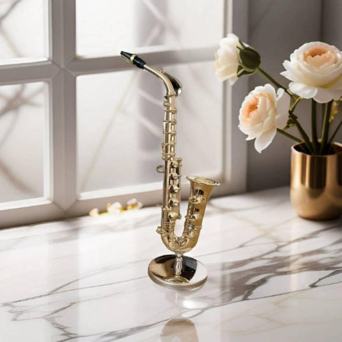 Instrument Ornament Gold Plated Miniature Saxophone Ornament Replica Musical Model with Gift Case for Christmas
