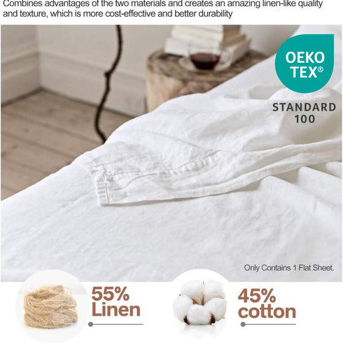 55% 45% 1-Piece BISELINA Linen Sheet French Flax Flat Sheet Only Euro Linen Cotton Basic Style Solid Color Soft