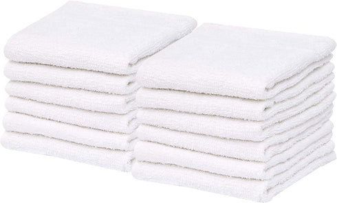60 Pack Set (12x12 inches) Commercial GOLD TEXTILES Economy White Washcloths - Cotton Blend Grade Cleaning Rags, Quick