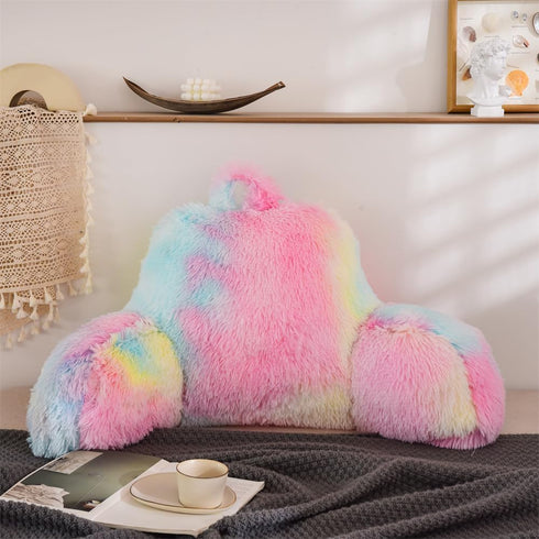 Aimuan Reading Pillow Bed Rest Pillow with Arms Rabbit Fur Cushion for Adults Teens Incline Rest Sitting up & Sleeping
