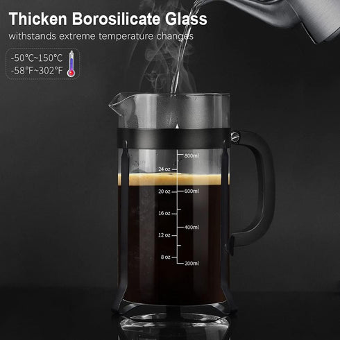 QUQIYSO 34oz French Press Coffee Maker, 304 Stainless Steel with 4 Filters, Borosilicate Glass, BPA Free