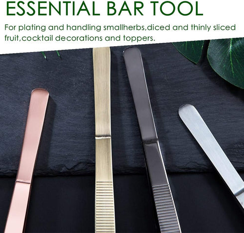 Tongs Tweezers - 12 Inch Long Food Tongs, Straight Serrated Forceps Cocktail Tweezers Bar Tool in Gold