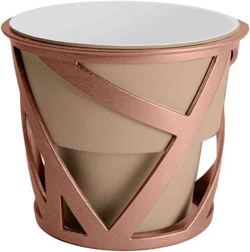 6 inch The HC Companies Indoor Plant Pot with Stand Small Taupe Curio Planter with a Geometric Stand in a Copper Finish