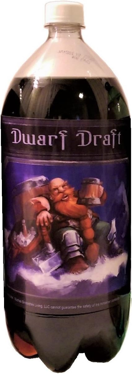4 Soda Bottle Labels for Fantasy Themed Party - 7" x 6" Sticker Set with Orc, Dwarf, Elf, and Dragon