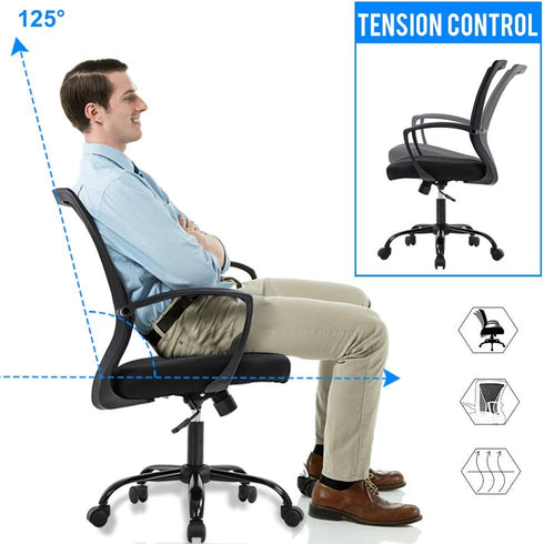 Black Office Chair Ergonomic Desk Chair, Mesh Computer Chair with Lumbar Support Armrest, Mid Back Rolling Swivel