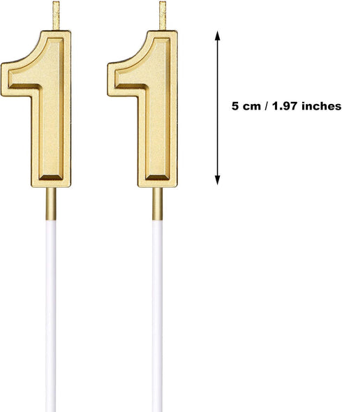 11th Birthday Candles Cake Topper Decoration for Happy Birthday Wedding Anniversary, 3.54 Inches Gold