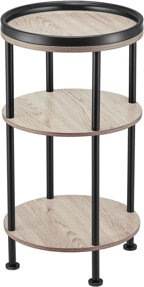 Small Round Side Table for Small Spaces - 3-Tier Modern Accent Table, Slim End Table for Living Room, Bedroom (Oak)