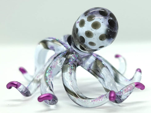 Octopus Miniature Figurines - Hand Blown Color Glass Art Collectible Gift Decor (3.5", Black Purple)