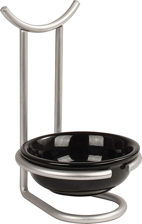 FitWell Ceramic Spoon Rest with Upright Utensil Holder for Stovetop & Countertop, Spoon Holder, Heat Resistant Cooking Utensil Holder, Modern Vertical Design (Satin Nickel/Black)