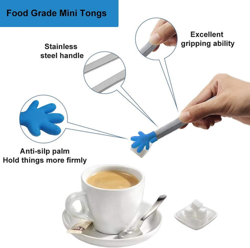 8PCS Silicone Mini Tongs - 5Inch Hand Shape Food Tongs for Serving Food, Ice Cube, Fruits, Barbecue