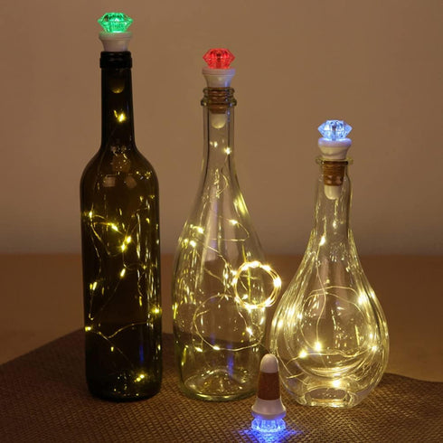 2PCS Uonlytech Wine Bottle Cork Lights with String Lights, USB Rechargeable Bottle Lights Flash Diamond Light Fairy