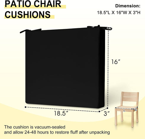 Set 2 18.5" 16" 3", downluxe Outdoor Chair Cushions of for Patio Furniture, Water-Resistant Square Corner Patio Chair