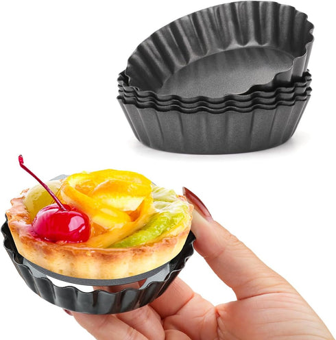 6 pcs Egg Tart Molds - 3" Mini Tart Pans with Removable Bottom for Cupcake, Quiche, and Dessert Baking