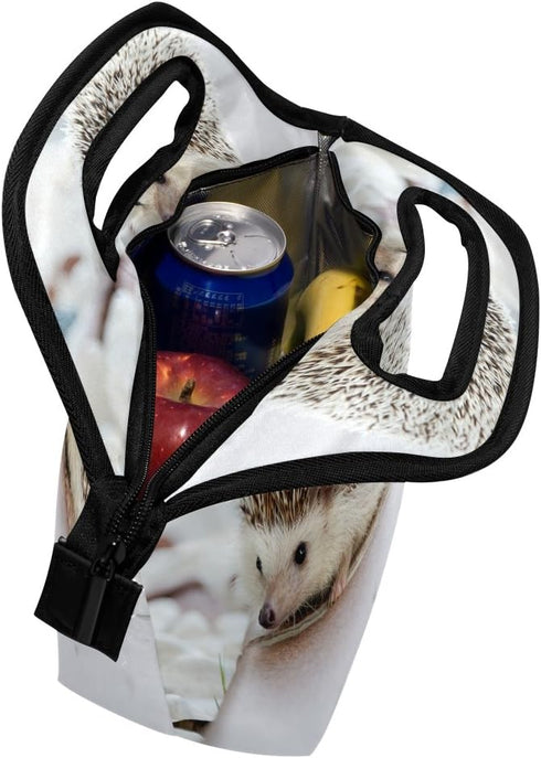senya Lunch Bag, Hedgehog Printed Neoprene Tote, Reusable Insulated Waterproof Gourmet Lunchbox for Men, Women, Kids