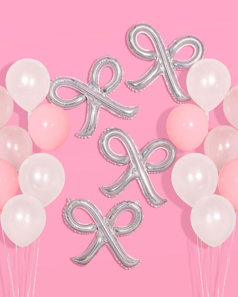 xo, Fetti Party Decorations, Pink Latex + Iridescent Foil Bow Balloons, 20 pk for Bachelorette, Baby Shower Decor