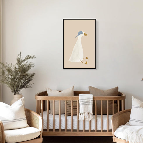Generic 8x12in Silly Goose Canvas Wall Art, Cute Nursery Animal Aesthetic Poster, Goose with Baseball Hat Print