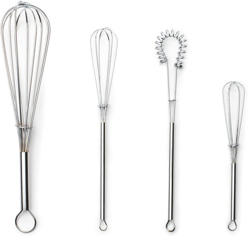 Fox Run Mini Whisks, Set of 4, Chrome Plated, Metallic, 8 x 2 x 1.75 inches