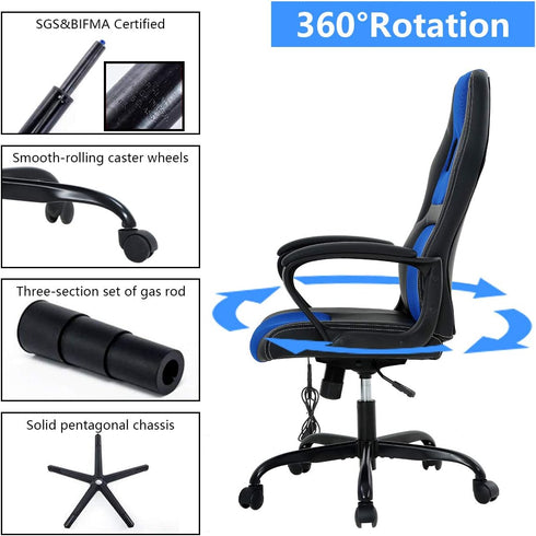 Dkeli Gaming Chair Computer Chair Office Chair Ergonomic High Back Massage PC Desk Chair with Lumbar Support & Padded
