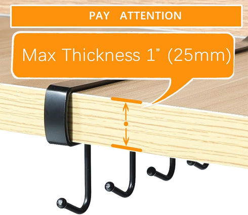 Art Secret 3pcs Mug Holder Under Cabinet, Fit for 1 Inch Thickness Shelf or Less, Black.