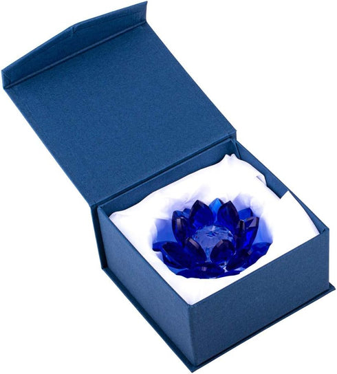 Amlong Crystal 3 Inch Sapphire Blue Lotus Flower Feng Shui Decor with Gift Box