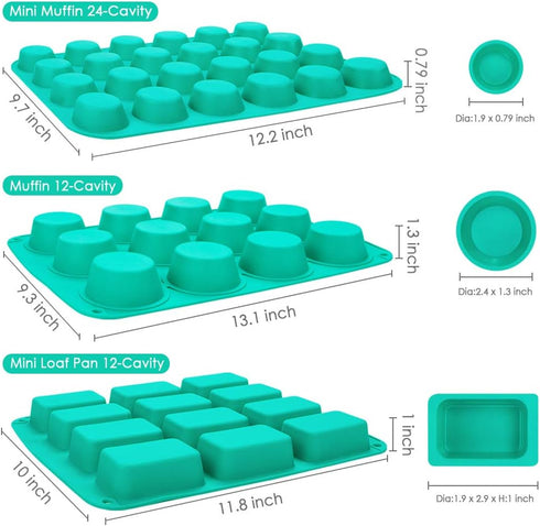 Webake Silicone Baking Pans Set of 3, Silicone Muffin, Mini Cupcake, and Brownie Pan Combo Set