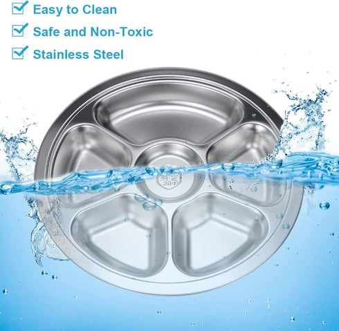 Litewoo Round Divided Plate Stainless Steel 6 Sections