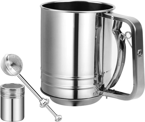 Stainless Steel Flour Sifter, 5 Cup 3 in 1 Sifter for Baking, Powdered Sugar Shaker Duster for Desserts