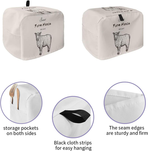 Toaster Dust Cover with Pockets, Farm House Alpaca American Rustic Style Beige Background Soft Washable 2 Slice Toaster Cover, Dust-proof Cover for Small Appliance Cover and Fingerprint Protection