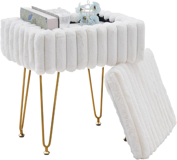 Wimarsbon Storage Ottoman, Vanity Stools with Metal Legs, 16.5" x 11.8" x
