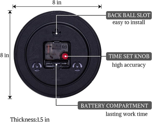SAC SMARTEN ARTS 8" Silent Quartz Wall Clock, Non-Ticking Digital Clock
