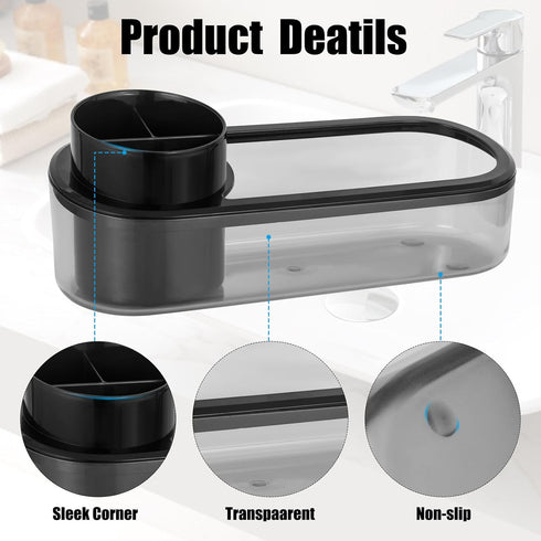 Black Toothbrush Holder for Bathroom, Detachable Tray for Electric Toothbrush, Countertop Organizer for Vanity Sink