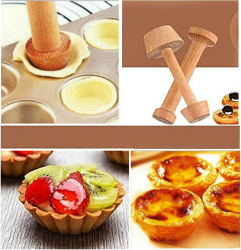 Double Sided Wooden Tart Tamper Set, Egg Tarts Tamper Pastry Tools for DIY Baking Shaping Kitchen