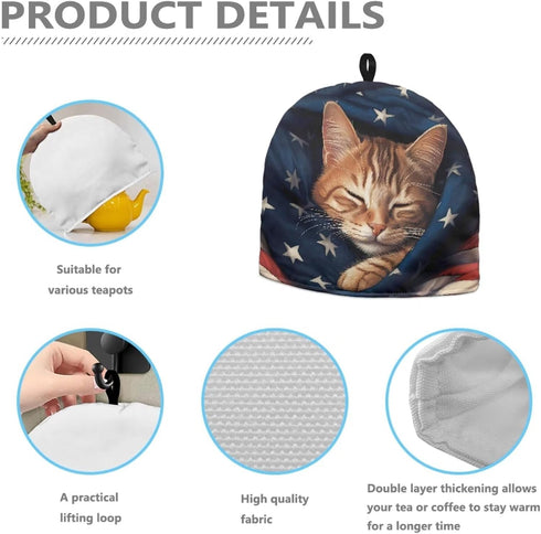 US Flag Sleeping Cat Tea Pot Cover, Tutolip Insulated Dust Proof Tea Kettle Cover for Kitchen Decoration