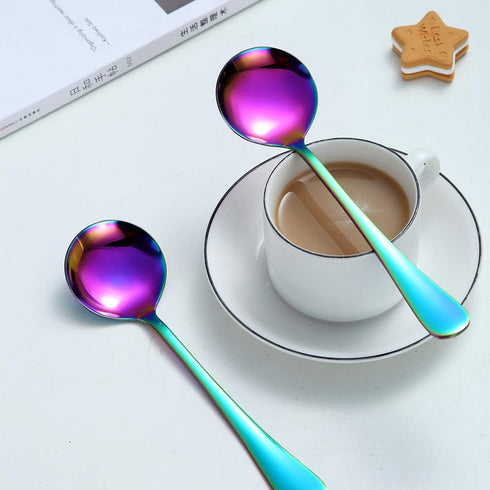 Berglander Rainbow Soup Spoons Set of 4, 7.5" Stainless Steel Titanium Plating, Dishwasher Safe