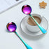 Berglander Rainbow Soup Spoons Set of 4, 7.5" Stainless Steel Titanium Plating, Dishwasher Safe